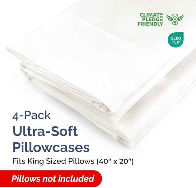 King Pillow Cases - 4 Pack - Super Soft Pillowcase Covers - Envelope Enclosure - Hotel Quality Pillow Protectors - Wrinkle Free, Shrink & Stain Resistant - Machine Washable - 20" x 40" (Antique White)