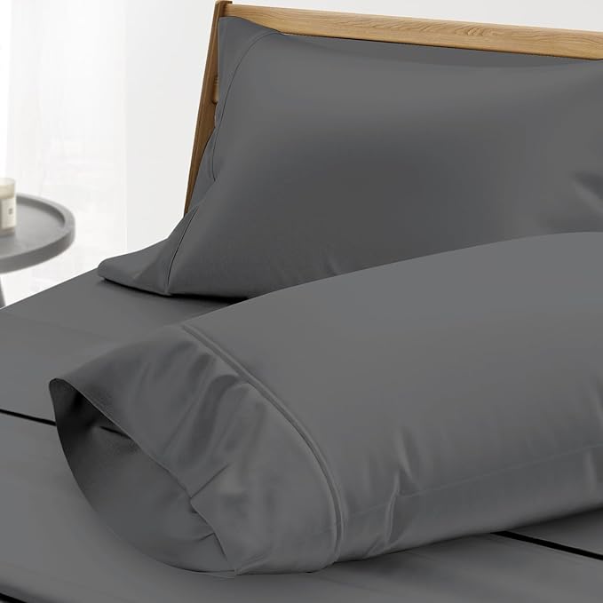 THREAD SPREAD 100% Egyptian Cotton Pillow Cases - 1000 Thread Count Pillow Cases Queen/Standard Size Set of 2, Soft, Breathable Extra Long Staple Sateen Weave Cotton Pillow Cover for Bed - Dark Grey