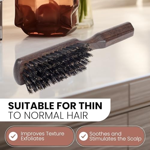 SHASH 100% First Cut Boar Bristle Hair Brush, Suitable For Thin To Normal Hair - Naturally Conditions Hair, Improves Texture, Exfoliates, Stimulates, Made in Germany (Black, Small)