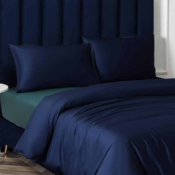 NTBAY Zippered Satin Pillow Cases for Hair and Skin, Luxury Queen Hidden Zipper Pillowcases Set of 2, 20x30 Inches, Navy Blue