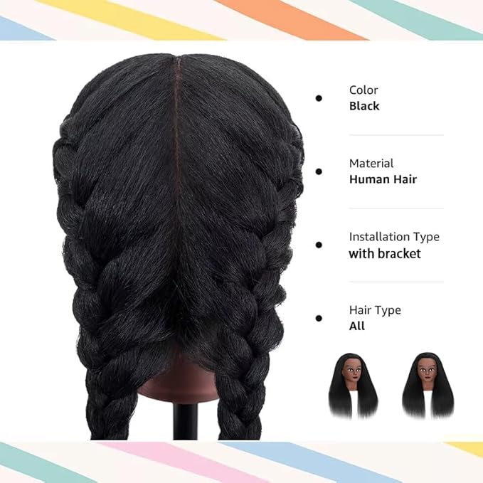 18 Inch 100% Real Hair Mannequin Head Training Head Manikin Cosmetology Doll Head for Hairdresser Practice Braiding Hair Styling with Clamp stand (18 -Inch)