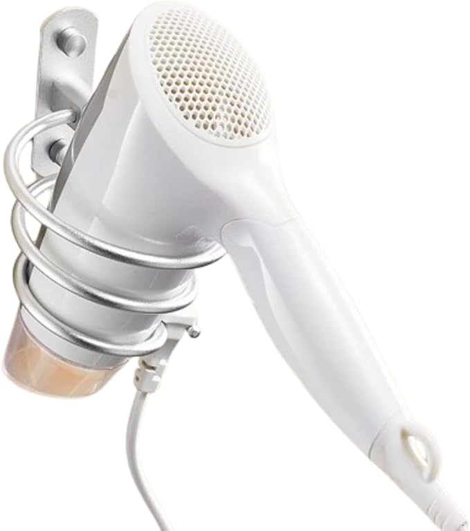 Stainless Steel Wall Mounted Hair Dryer Holder, Spiral Shelf - Self-Adhesive, Silver