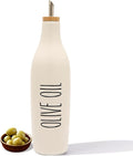 HOMCDALY Ceramic Olive Oil Dispenser for Kitchen, Stoneware 16oz Oil Cruet and Vinegar Bottles Dispenser, Kitchen Dispenser Bottle for EVOO Vinegar Syrups, Modern Farmhouse Design(W-O)