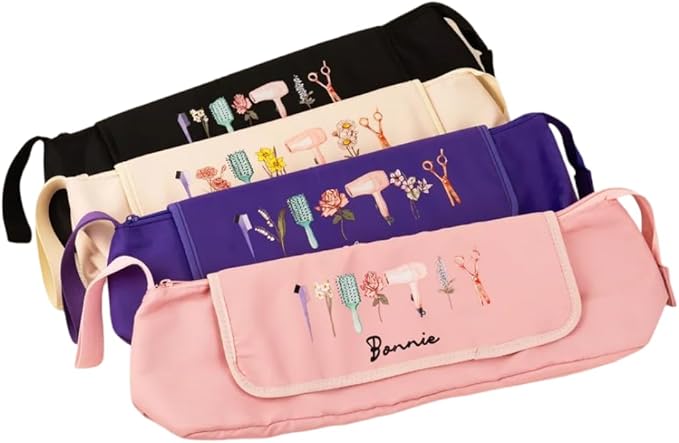 Custom Hair Tools Travel Bag with Heat Resistant Mat Personalized Name 3 Birth Flowers Hair Tool Organizer For Straightener Curling Iron Gifts For Women Mother Daughter 4.7×5.9×18INCH