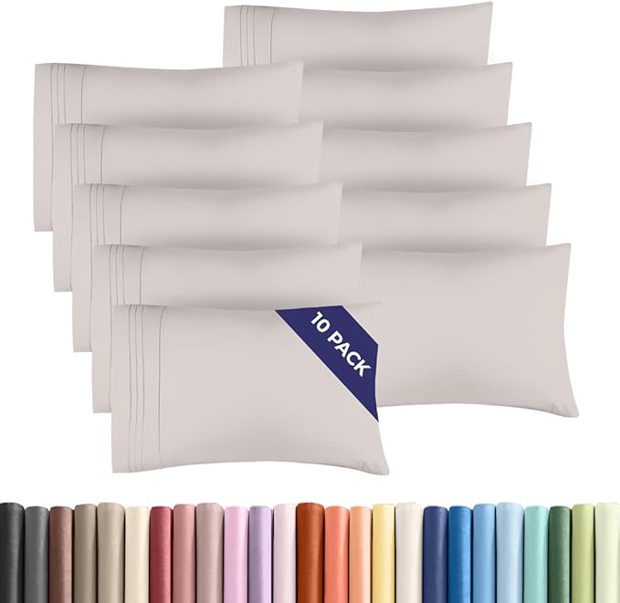 King Pillow Cases Set of 10 - Ultra Soft Hotel Quality Pillowcase Covers - Comfy. Cozy & Wrinkle Free - Shrink, Stain and Fade Resistant - Machine Washable Pillow Protectors - 10 Pcs Set - Light Grey
