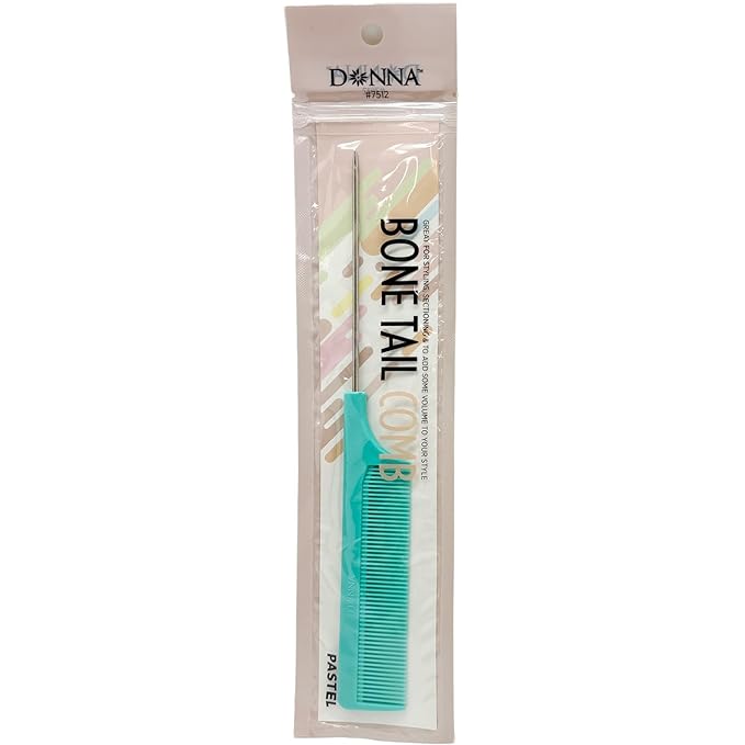 DONNA Bone Tail Comb with Metal Pintail – Precision Styling & Parting Comb for Braids, Weaving & Hair Sectioning Professional Hair Tool (GREEN)