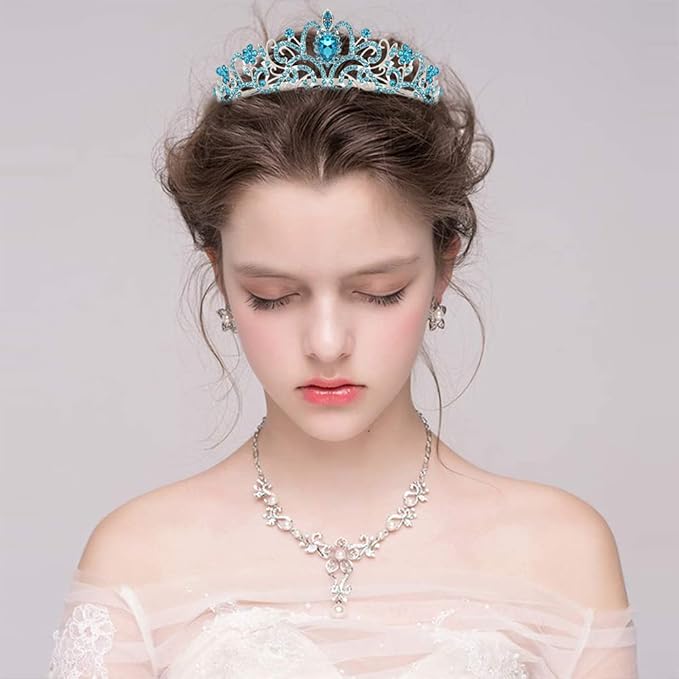 Didder Silver Tiara Crowns for Women - Girls' Elegant Combs and Blue Crystal Princess Crowns for Birthdays, Bridal, Prom and Parties