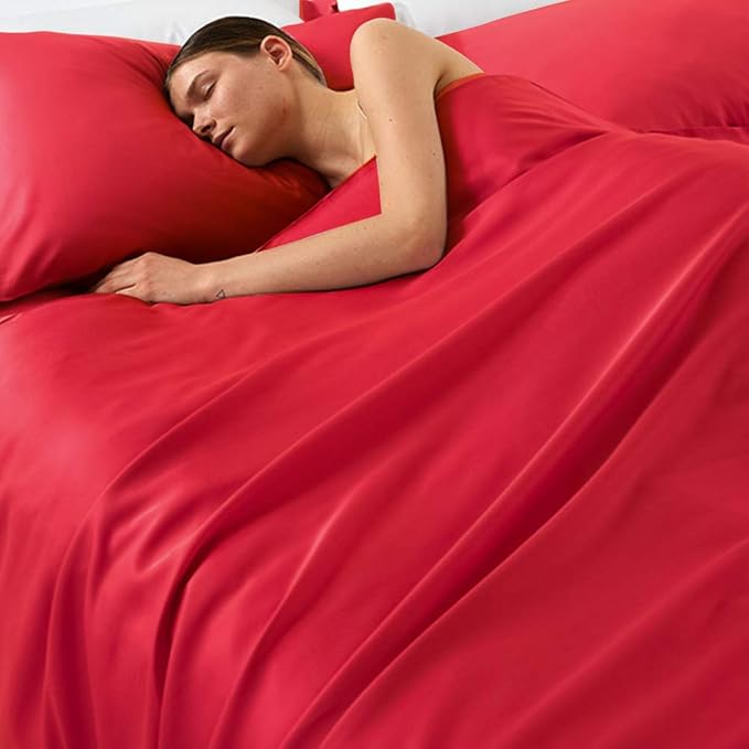 NTBAY Zippered Satin Pillow Cases for Hair and Skin, Luxury Standard Hidden Zipper Pillowcases Set of 2, 20x26 Inches, Red