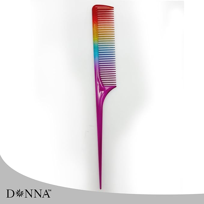DONNA Bone Tail Comb – Assorted Color Pastel Styling Comb for Sectioning, Volume & Parting – Fine Tooth Hair Comb for Women, Men & Professionals (RAINBOW)