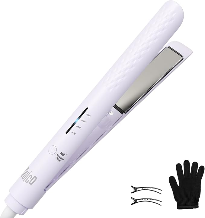 Quico Hair Straightener, 110-240V Global Travel Hair Straighteners for women, 15s Fast Heating, Professional Negative Ion Flat Iron, Temp Memory, 320℉-450℉, Auto-Off, with Glove and Clips, Gift, Lilac