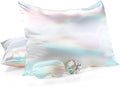 2 Pack Satin Pillowcase with Hidden Zipper, Adjustable Satin Eye Mask for Sleeping and Satin Volume Scrunchie for Hair and Skin, Standard Size(Aurora,Classic Style)