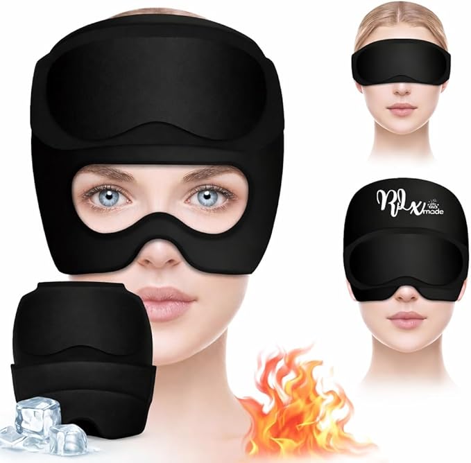 2-in-1 Migraine Relief Cap with Detachable Eye Mask – Hot & Cold Therapy Headache Hat for Migraines, Sinus Pressure, Tension & Stress Relief – Reusable Gel Ice Pack, Light Blocking, Comfortable Fit