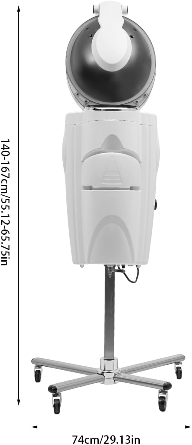 Professional Standing Hair Steamer for Salon & Home, 700W Ozone Steam Therapy with Light Scalp Care, Adjustable Height Hooded Dryer with 12 Light, Auto Shut-Off (White)