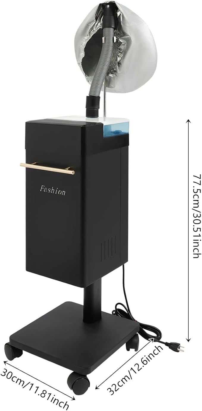 Nano Hair Steamer, Multi-Function Micro-Mist Hair Steamer, Hair Color Processor with Universal Wheel for Deep Care Hair Repair Salon Spa (B-Lack)