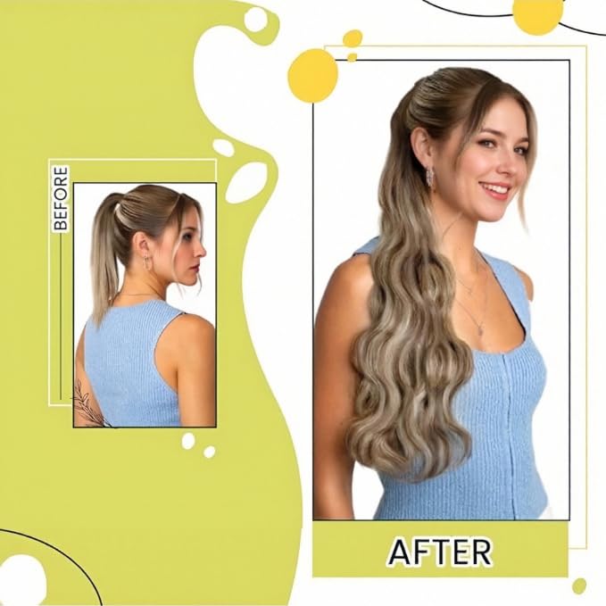 RUNATURE Real Human Hair Ponytail Extension, Balayage Ponytail Extension Real Human Hair with Magic Paste, Wrap Around Hair Ponytail for Women, 20 Inch 80g #3/8/22