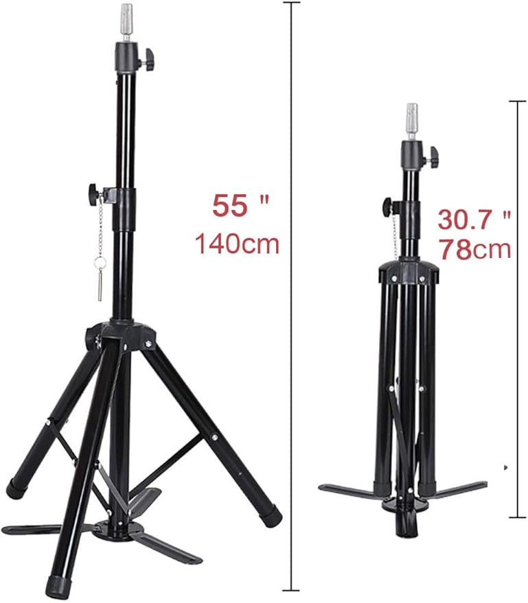 Upgraded Wig Stand Tripod, 55" Heavy Duty Reinforced Adjustable Mannequin Head Stand Tripod for Styling Cosmetology Hairdressing Training, Metal Wig Head Stand Holder with Wig Caps,Paddle Comb T-Pins (55" Black Tripod with Pedal)