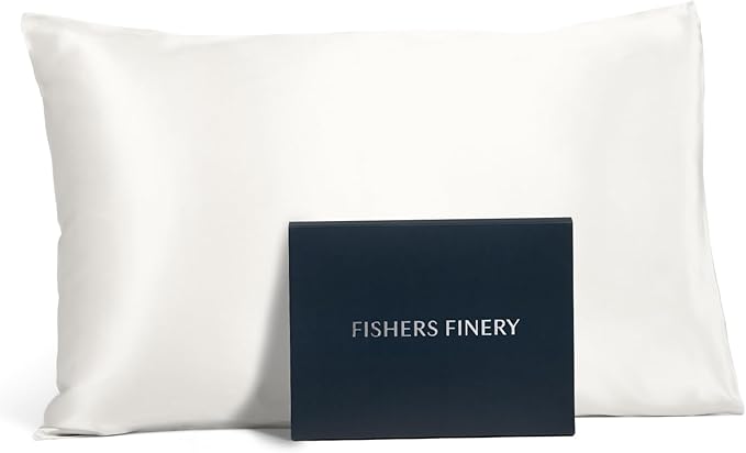 Fishers Finery 19mm 100% Pure Mulberry Silk Pillowcase, Quality Tested (White, Q)