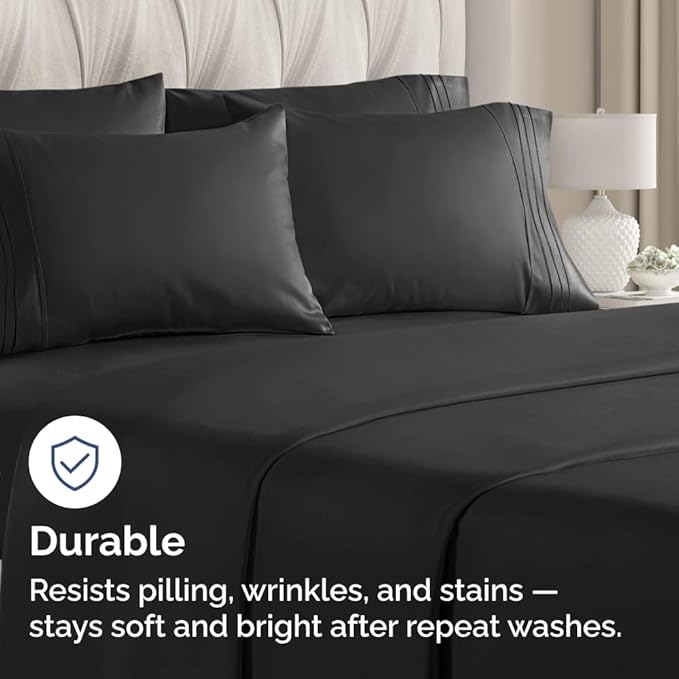 Queen Pillow Cases Set of 6 - Ultra Soft Hotel Quality Pillowcase Covers - Comfy & Wrinkle Free - Shrink, Stain and Fade Resistant - Easy-Care, Machine Washable Pillow Protectors - 6 Piece Set - Black