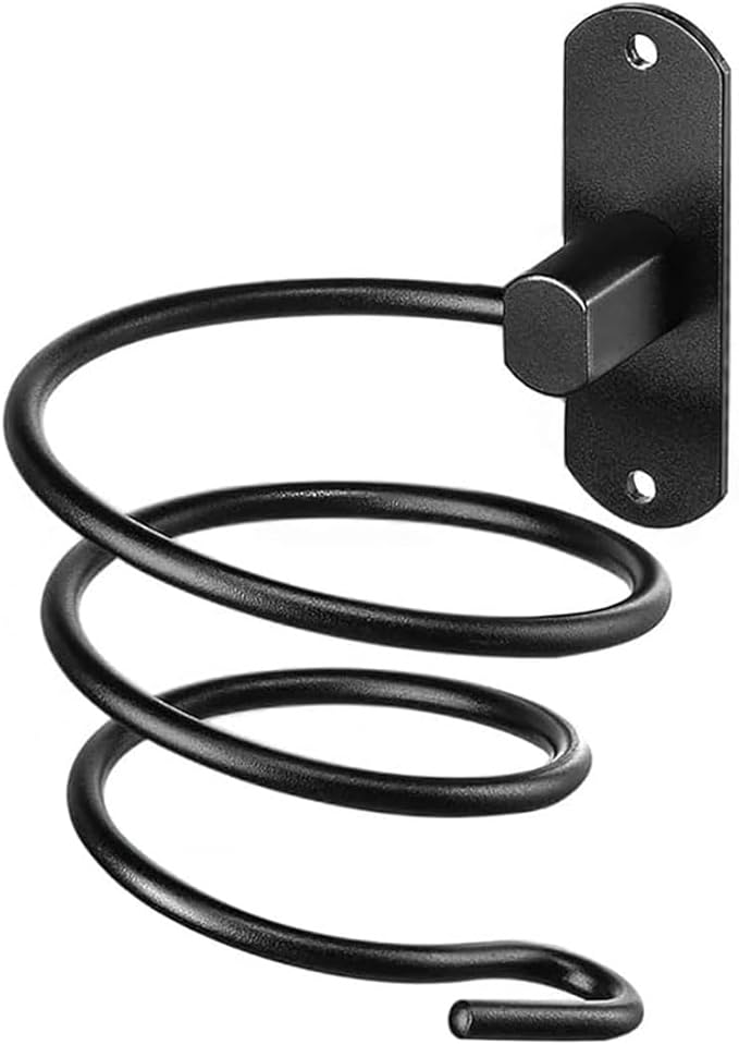 Blow Dryer Holder Wall Mounted Bathroom Hair Dryer Hanger Hair Tool Organizer for Full Size Dryer Swivel Storage Rack with Armrests for Flat Iron Curling Iron Space Saving Design (Black)