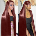 250 Density Straight Lace Front Wigs Human Hair Pre Plucked 13x4 HD Transparent Lace Front Wigs Human Hair Wigs for Women Reddish Brown Lace Frontal Wigs 33# Colored 26Inch
