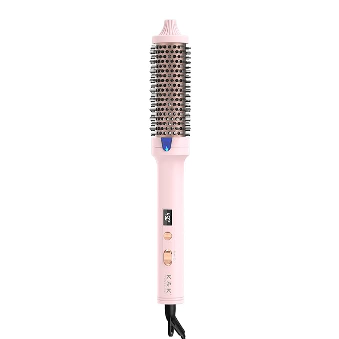 K&K 1.7 Inch Cool-AIR TECH Hair Styling Tool Bounce Brush, Heated Thermal Round Brush with Negative Ion Technology, Multiple Heat Settings for Blowout Look with Hair Care (Pink, 1.5 Inch)
