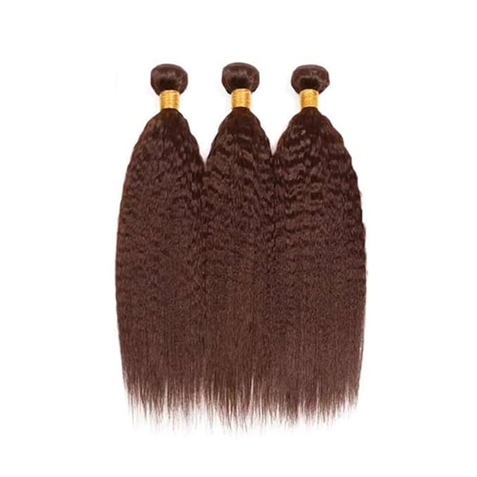 Color 4 Human Hair Bundles Brown Kinky Straight Bundle Brazilian Virgin Soft and Silky Remy Hair 3 Bundles 22 24 26 Inch Double Weft Color 4 Yaki Bundle Chocolate Brown Color 300g