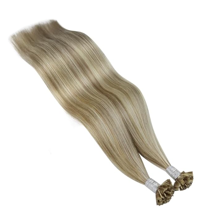 YoungSee U Tip Hair Extensions Real Human Hair Brown K Tip Hair Extensions Light Brown Highlight Blonde Hair Extensions K Tip 24in Ktip Hair Extensions Remy Human Hair for Wedding Hot Fusion 50s/50g