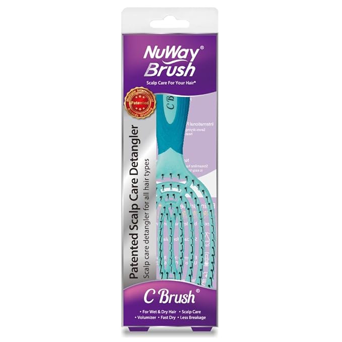 NuWay 4Hair C Brush - Professional Curved Hairbrush - Vented Design Delivers Smoothing And Volumizing Drying Experience - Heat Resistant Bristles For Drying Detangling and Styling - Turquoise - 1 Pc