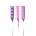 SKYPIA 3 Piece Professional Dyeing Hair Comb Set, Highlight Combs for Hair Stylist Weaving Styling Brush Set with Long Stainless Steel Rat Tail Stylist Combs, Purple & Pink