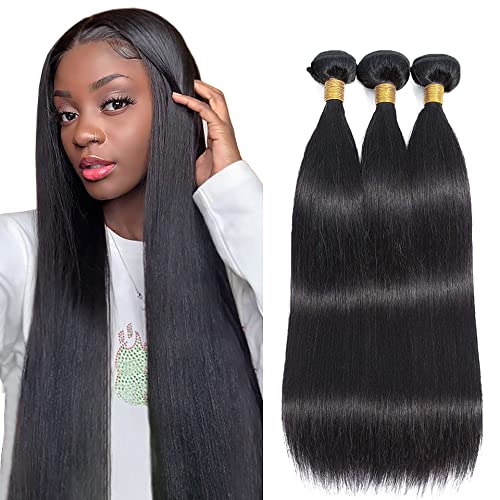 Bundles Human Hair Color 1B Straight Bundle Brazilian Virgin Soft and Silky Remy Hair 3 Bundles 12 14 16 Inch Double Weft Natural Black Straight Bundle Hair Weave 300g