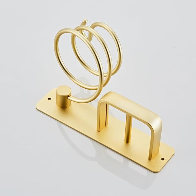 YUET Hair Dryer Holder Hairdryer Straightener Station Wall Mounted Spiral Shelf Bracket Stand Hanger Organizer Blow Storage with Cable Tidy Rack for Dressing Table Bathroom Professional Gold Brass