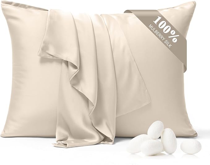 100% Pure Silk Pillowcase 2 Pack for Hair and Skin, Both Sides 23 Momme Grade 6A+ Mulberry Silk Pillowcases with Hidden Zipper, Soft&Smooth Cooling Pillow Cases (Buff Beige, King 20x36)