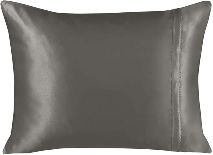 BLISSFORD Satin Pillowcase with Zipper, for Hair and Skin Care, Feels Soft and Cool Like a Silk Pillowcase, Satin Pillow Cases 2 Pack, Slik Pillow Cover, Grey, Queen Size, Set of 2