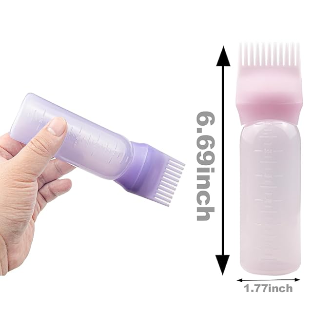 4 PCS Root Comb Applicator Bottle,Hair Oiling Applicator,Hair Oil Applicator Bottle for Hair Dye Shampoos Hair Salons.6oz (black+white+pink+purple)