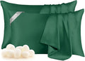THXSILK Set of 2 100% Pure Mulberry Silk Pillowcase for Hair and Skin, 6A+ Grade Mulberry Silk Pillow Case Queen Size 20"x30", Real Silk Pillowcase with Zipper (Emerald Green)