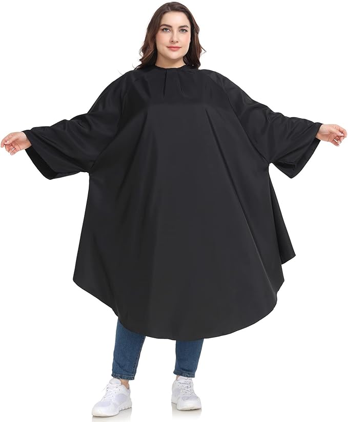 Professional Barber & Salon Cape with Sleeves | Large Hair & Water Repellent Cutting Cape with Adjustable Snaps