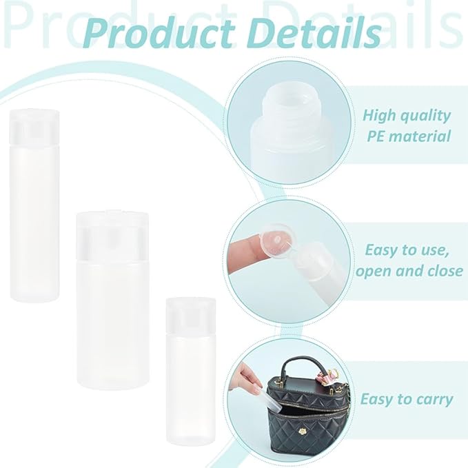 BENECREAT 10Pcs 12ml/18ml/30ml Travel Bottles Plastic Toiletry Bottles Flip Cap Squeeze Sample Bottle Containers for Makeup Lotion Emulsion Foundation Shampoo Packing