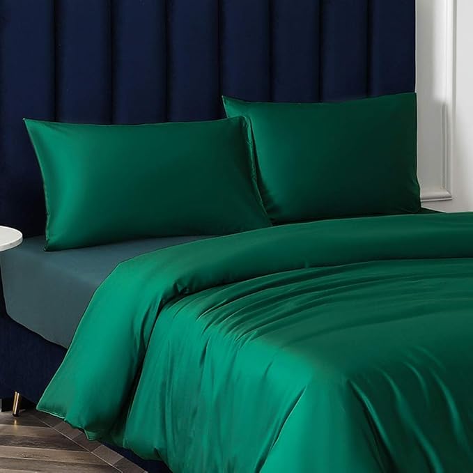 NTBAY Zippered Satin Pillow Cases for Hair and Skin, Luxury King Hidden Zipper Pillowcases Set of 2, 20x36 Inches, Dark Green
