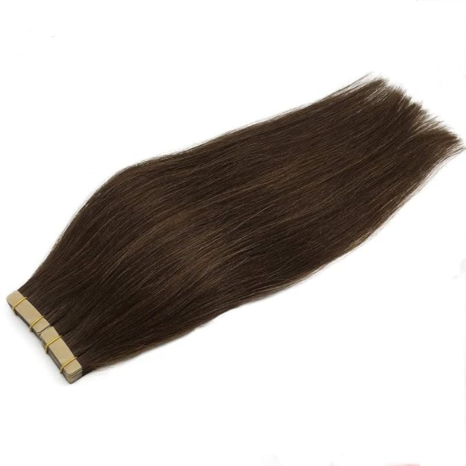 GOO GOO Tape in Hair Extensions Human Hair, 4A Chocolate Brown, 18inch 50g 20pcs, Skin Weft Seamless Invisible, Silky Straight with Thick Ends, Remy Human Hair