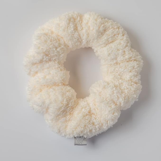 VOLO Salt White Spa Headband & Scrunchie Set for Women | Towel Hair Accessories for Makeup, Washing Face, Self Care & Skin Care | Ultra Soft, Absorbent & Stretchy | Perfect Pair Bundle | Microfiber