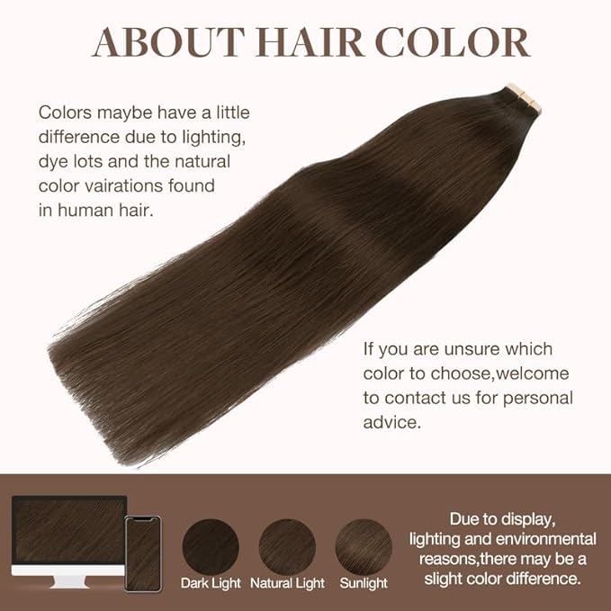 GOO GOO Tape in Hair Extensions Human Hair, 4A Chocolate Brown, 24inch 100g 40pcs, Skin Weft Seamless Invisible, Silky Straight with Thick Ends, Remy Human Hair