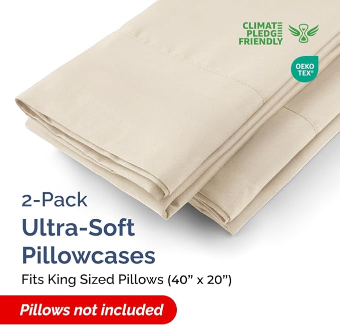 King Pillow Cases - 2 Pack - Super Soft Pillowcase Covers - Envelope Enclosure - Hotel Quality Pillow Protectors - Wrinkle Free, Fade, Shrink & Stain Resistant - Machine Washable - 20" x 40" (Wheat)