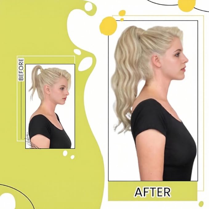 RUNATURE Real Hair Ponytail Extension, Human Hair Ponytail Extension for Women, Wrap Around Ponytail with Magic Paste, 16 Inch 80g #8P60 Ash Brown Highlight Platinum Blonde