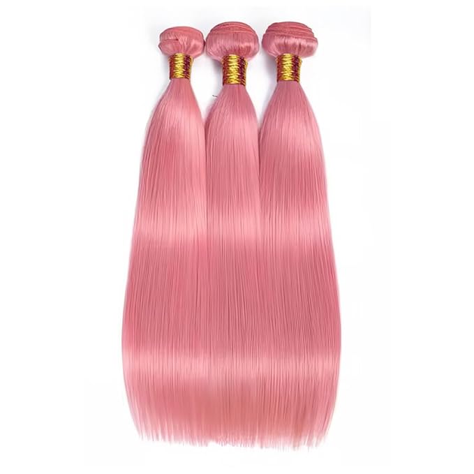30 32 34 Inch Light Pink Human Hair Bundles Pink Straight Bundles Niegmeag Virgin Soft and Skily Remy Hair Extensions Double Weft Light Rose Bundle