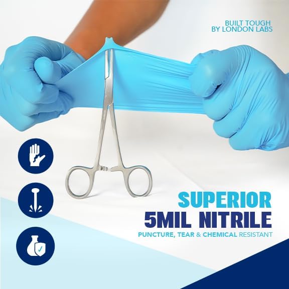 Sky Blue 5 Mil Nitrile Exam Gloves Disposable Latex Free | Medical Rubber Gloves for Doctors, EMT, First Aid Kit, Food Service & Cleaning | Pack of (200 CT)