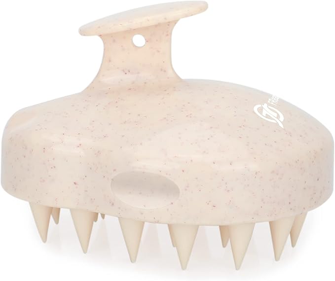 FREATECH Scalp Massager Hair Growth, Scalp Scrubber Shampoo Brush with Soft Silicone Bristles for Dandruff Removal and Hair Care, Wet & Dry Hair Massager Scalp Exfoliator, Beige