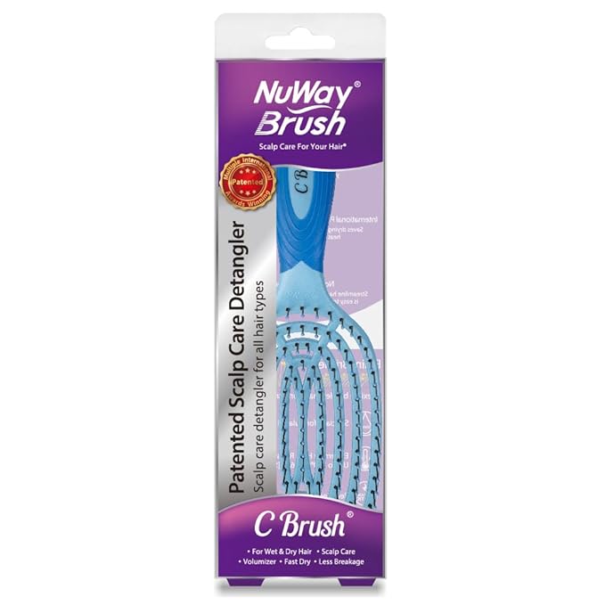 NuWay 4Hair C Brush - Professional Curved Hairbrush - Vented Design Delivers Smoothing And Volumizing Drying Experience - Heat Resistant Bristles For Drying Detangling and Styling - Sky Blue - 1 Pc