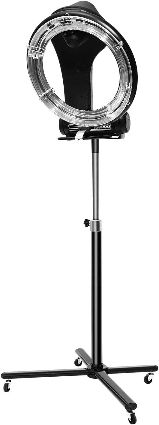 Infrared Hair Dryer, 3-in-1 Orbital Standing Hair Dryer,Adjustable Height Hair Steamer with 4 Wheels and Digital Screen, for Hair Care, Coloring, Drying, Black