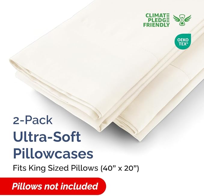 King Pillow Cases - 2 Pack - Super Soft Pillowcase Covers - Envelope Enclosure - Hotel Quality Pillow Protectors - Wrinkle Free, Shrink and Stain Resistant - Machine Washable - 20" x 40" (Off White)