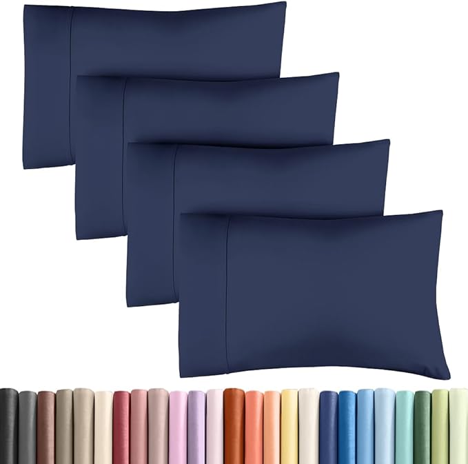 King Pillow Cases - 4 Pack - Super Soft Pillowcase Covers - Envelope Enclosure - Hotel Quality Pillow Protectors - Wrinkle Free, Shrink and Stain Resistant - Machine Washable - 20" x 40" (Navy Blue)
